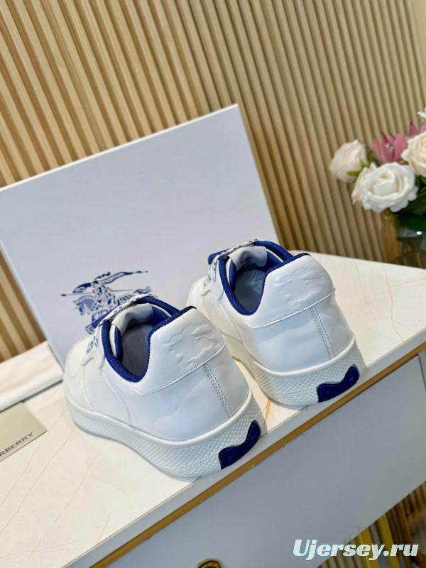 2024 Men Burberry White Blue Calf Leather Casual Sneakers MJ00330
