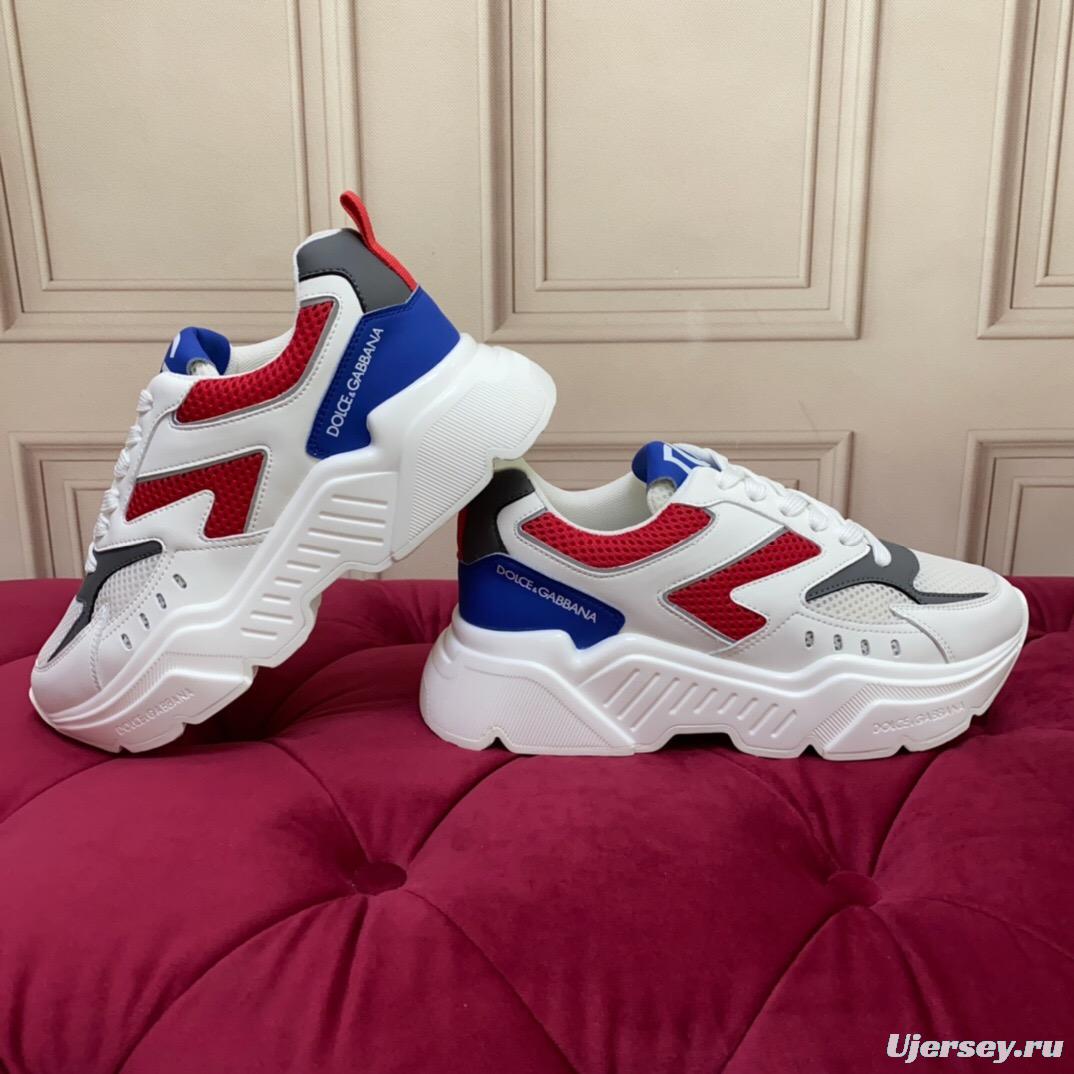 2025 Unisex Dolce & Gabbana White Red Blue Leather Mesh Sneakers LY00330(F)/LY00340(M)