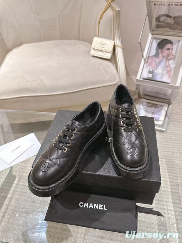 2025 Women Chanel Black Leather Oxford Lace-up B2599
