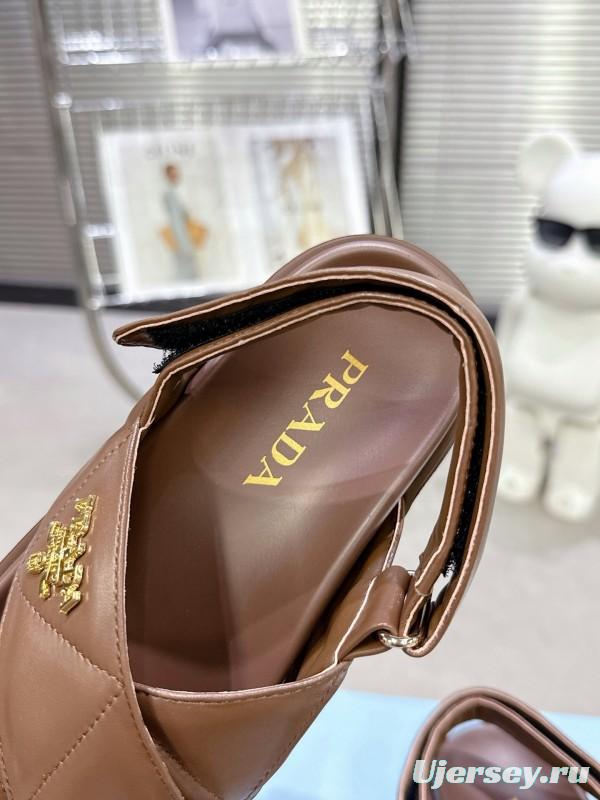 2025 Women Prada Brown Leather Sandal