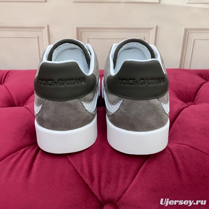 2025 Unisex Dolce & Gabbana White Grey Black Leather Mesh Sneakers
