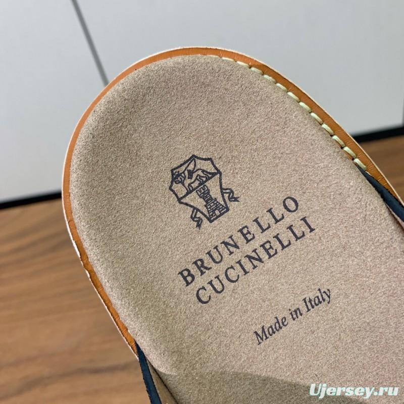 2025 Unisex Brunello Cucinelli Black Suede Leather Slippers KFY00250