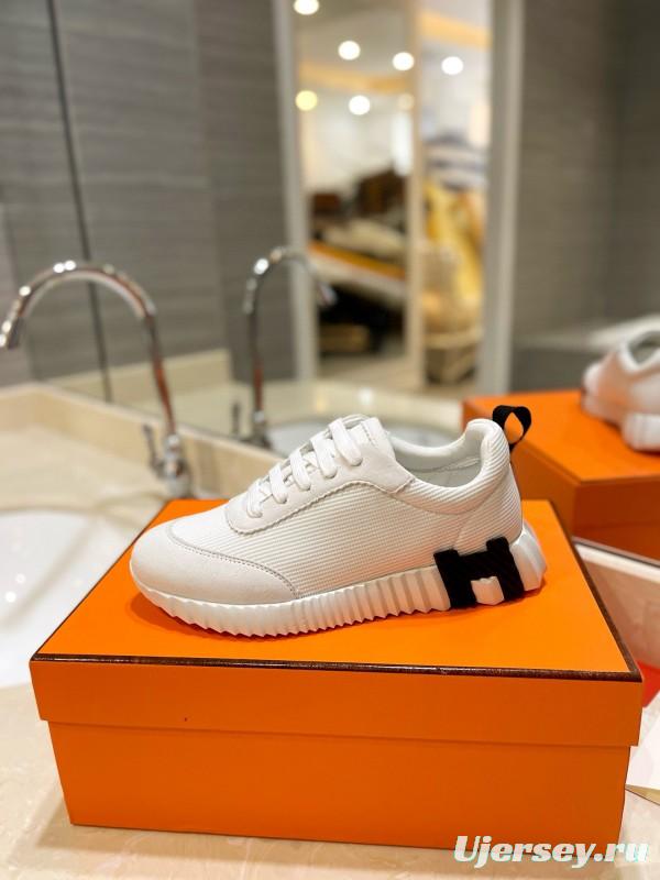 2024 Unisex Hermès White Imported Silk Calfskin Rain Cloth Casual Sneakers MJ00320