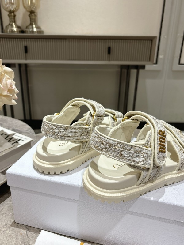 2025 Women Dior White Fabric Leather Sandals KFY00300