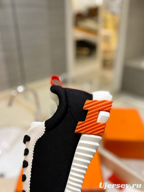 2024 Unisex Hermès black white leather mesh sneakers