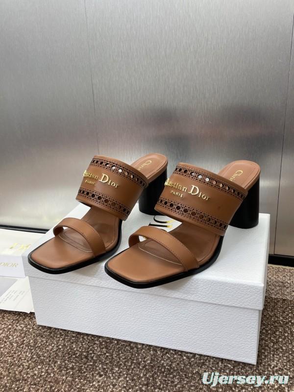 2025 Women Dior Brown Leather Sandals