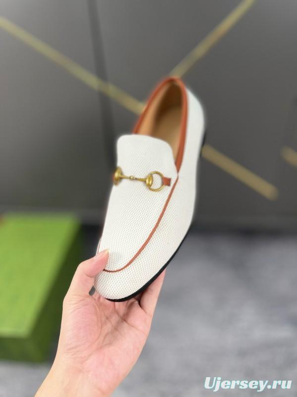 2024 Men Gucci white brown leather loafers MJ00280