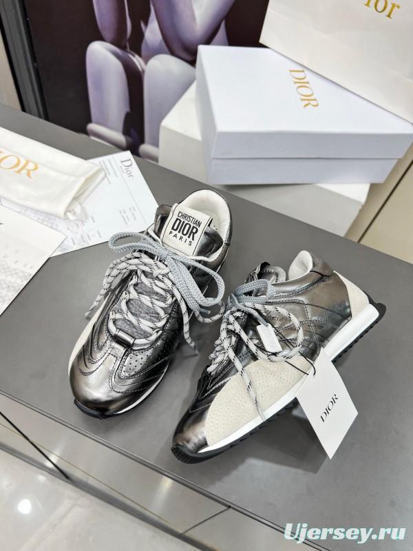 2025 Women Dior Silver Leather Suede Sneakers Christian Dior Paris KFY00310