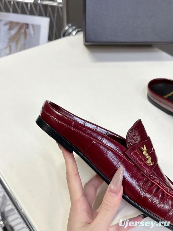 2025 Women Yves Saint Laurent Burgundy Leather Loafers