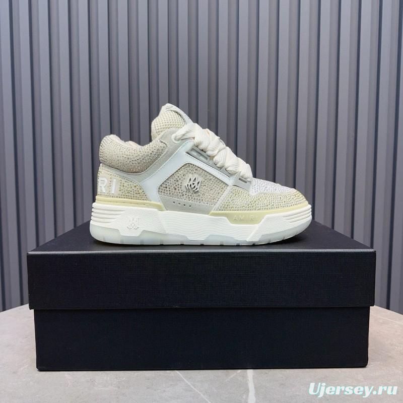 2024 Unisex Amiri Beige White Mesh Leather Sneakers MJ00410