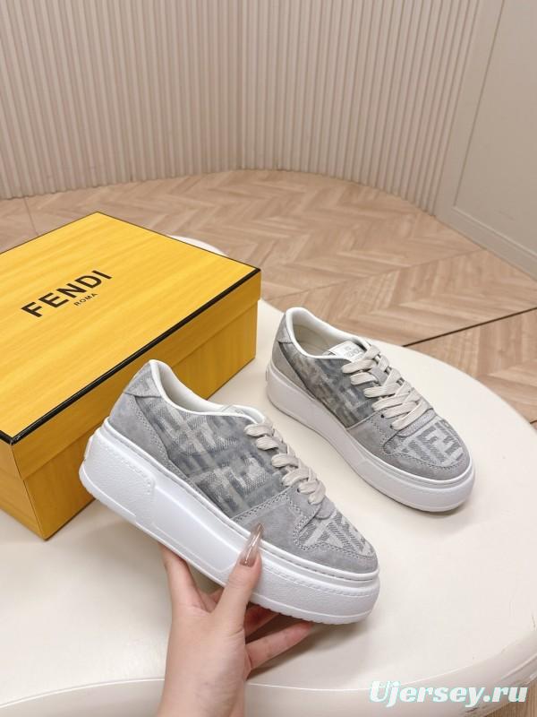 2025 Women Fendi Grey Suede Mesh Sneakers LY00340