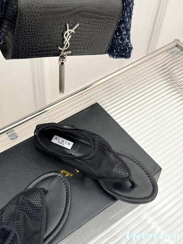 2025 Women YSL Black Mesh Sandals
