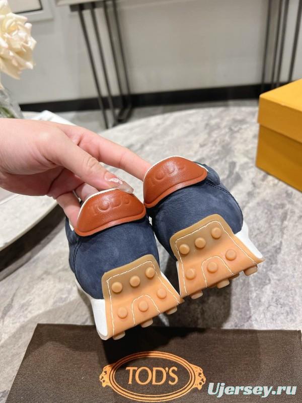 2025 Women TOD'S Navy Blue Brown Suede Leather Sneakers KFY00350