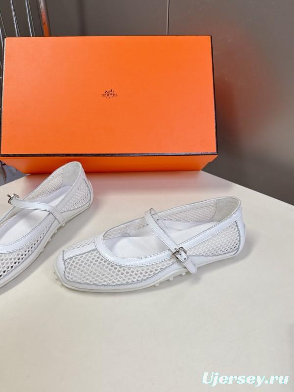 2025 Women Hermès White Leather Mesh Mary Jane KFY00250