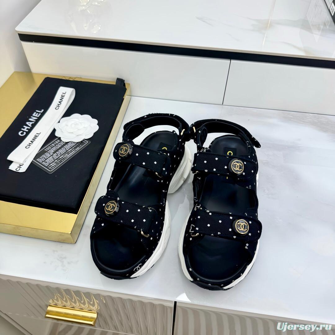 2025 Womens Chanel Black Velvet Sandals Logo Platform LY00330