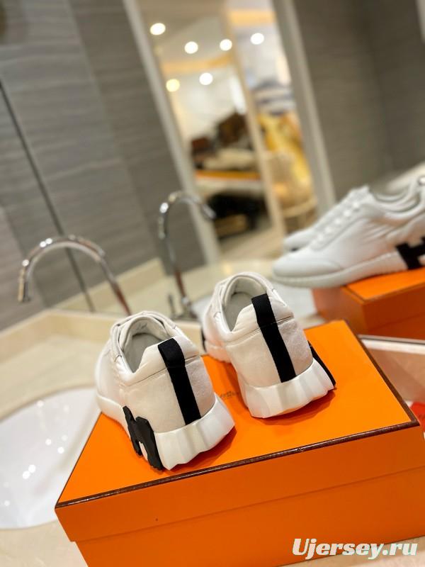 2024 Unisex Hermès White Imported Silk Lambskin Suede Sneakers MJ00320