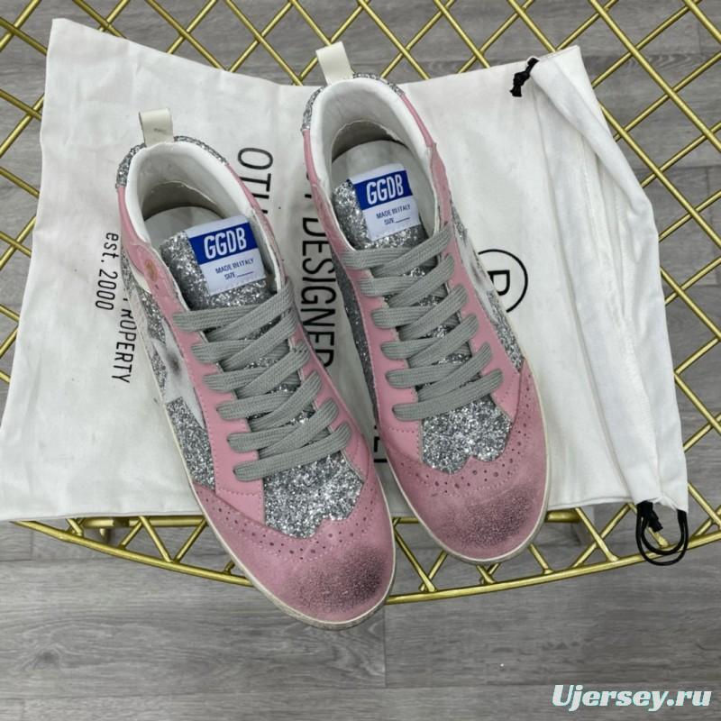 2024 Women GGDB Pink Silver Suede Leather High Top Sneakers MJ00300
