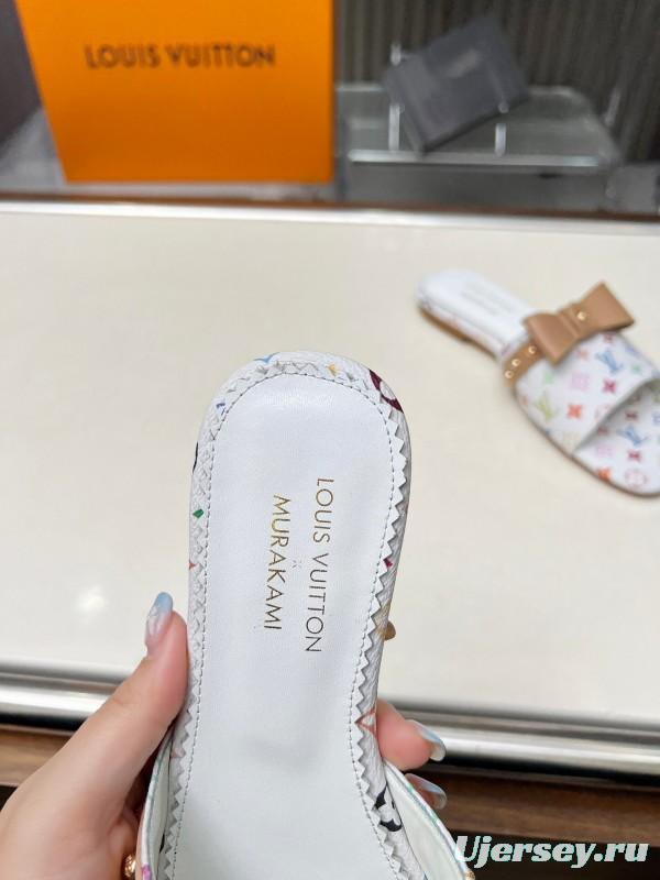 2025 Women Louis Vuitton White Multicolor Leather Slippers Monogram LY00200