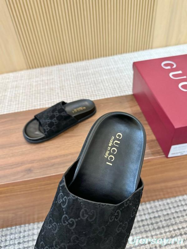 2025 Women Gucci Black Suede Leather Slippers