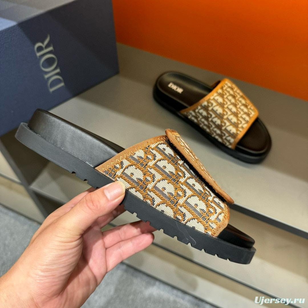2024 Slippers Dior brown beige jacquard leather Slippers MJ00180