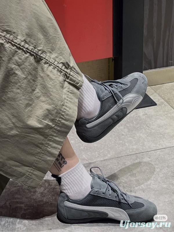 2025 Unisex Puma Cream Grey Suede Mesh Sneakers SPEEDCAT KFY00260