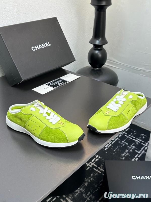 2025 Women CHANEL Green Suede Casual Sneakers Handmade For LY00360(F)