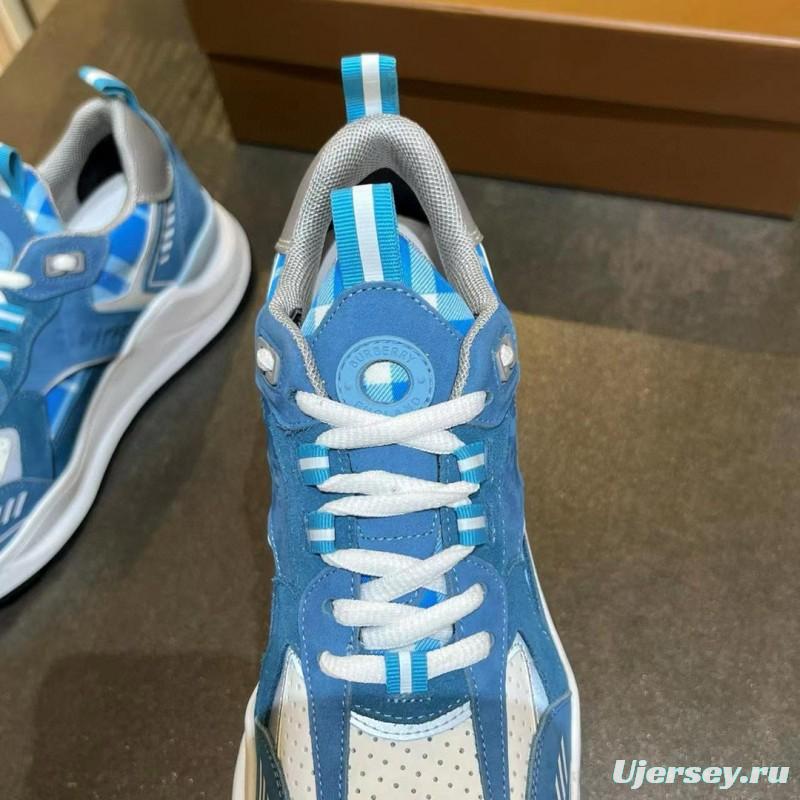 2025 Unisex Burberry Blue White Suede Leather Cotton Sneakers Retro Check MJ00380