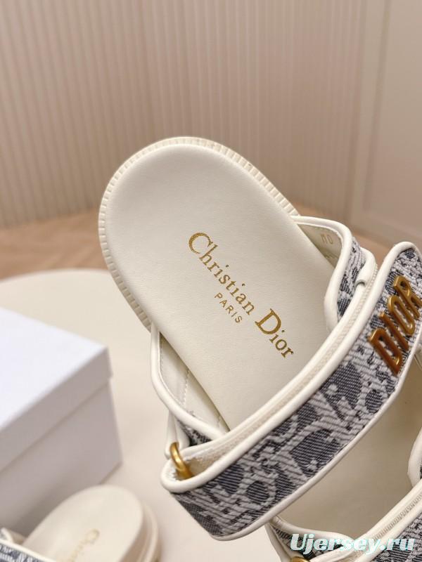 2025 Women Dior Gray Canvas Leather Sandals LY