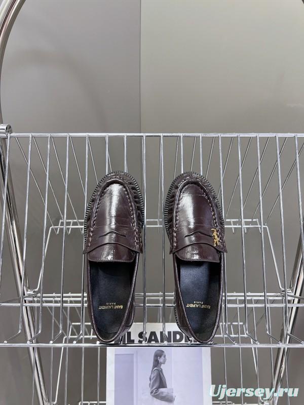 2025 Women Yves Saint Laurent Black Calf Leather Loafers KFY00350