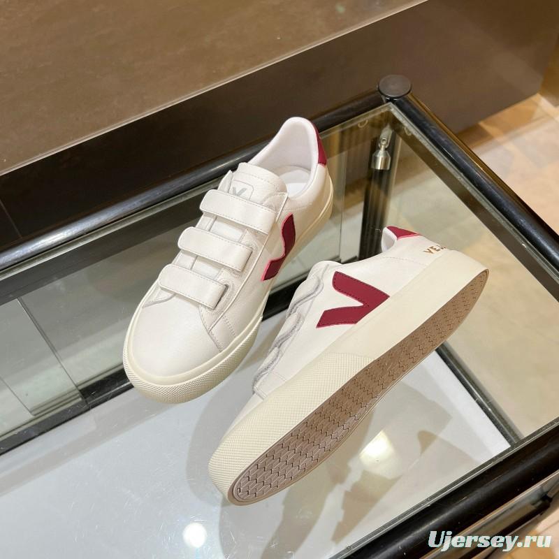 2025 Unisex VEJA White Burgundy Leather Canvas Sneakers MJ00240