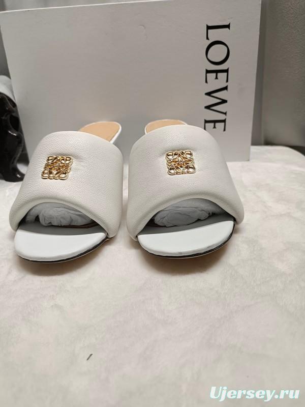 2025 Women Loewe White Leather Slide Heels LY00270