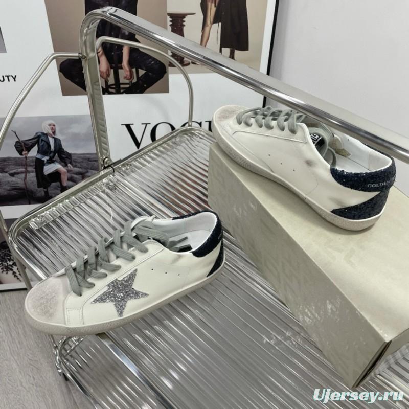 2025 Women GGDB White Grey Glitter Leather Suede Sneakers