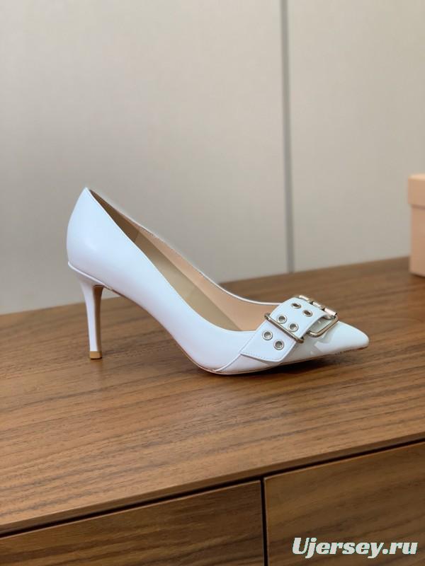 2025 Women Gianvito Rossi White Leather Buckle Pumps KFY00300