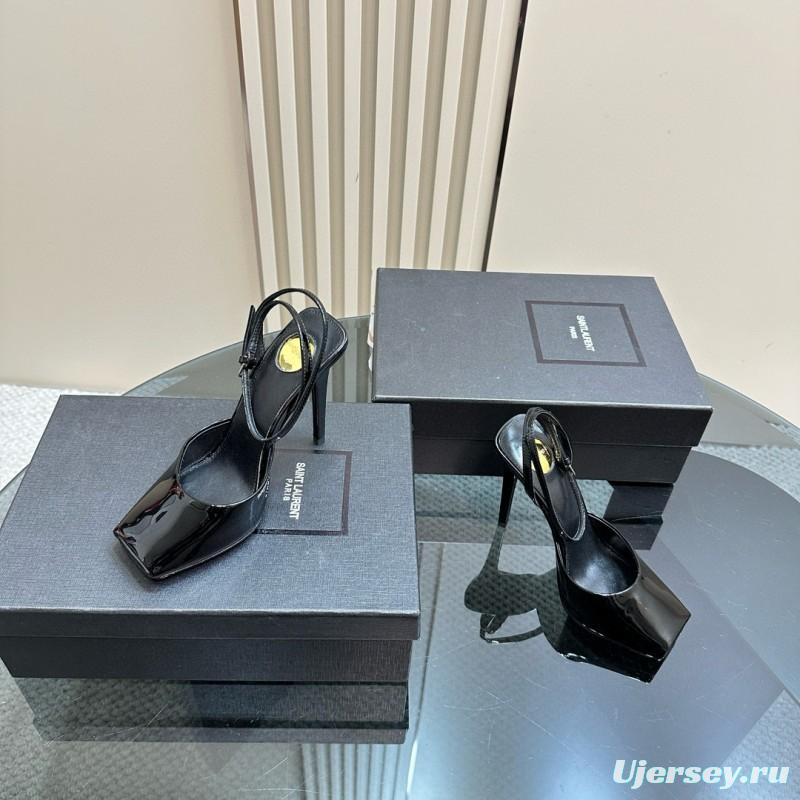 2025 Women Yves Saint Laurent Black Patent Leather Slingback Pumps MJ00280