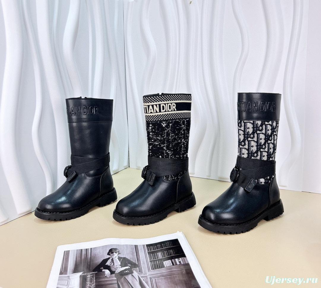 2024 Kids Dior Black Leather Fabric Boots
