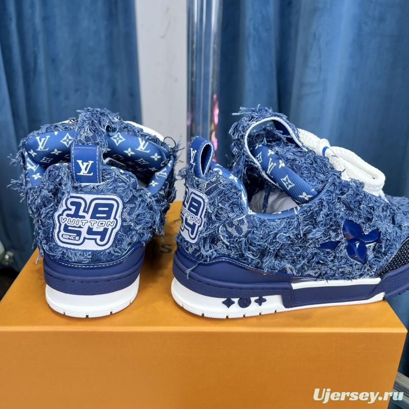 2025 Unisex Louis Vuitton Blue Denim Leather LV Trainer