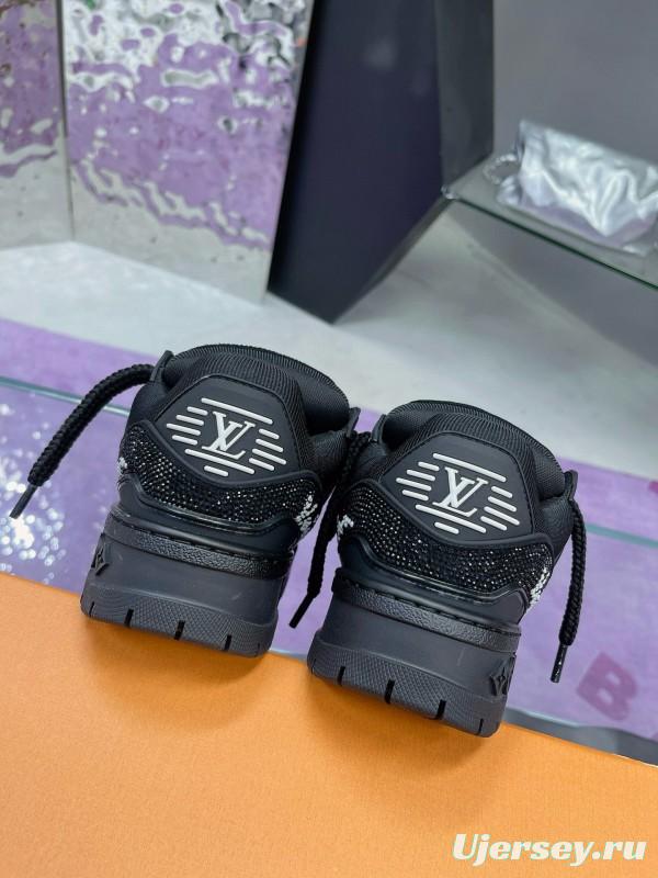 2024 Kids Louis Vuitton Black Rhinestone Fabric LV Trainer
