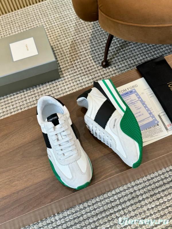2025 Unisex TOM FORD White Black Green Leather Suede Sneakers LY00360(F)/LY00370(M)