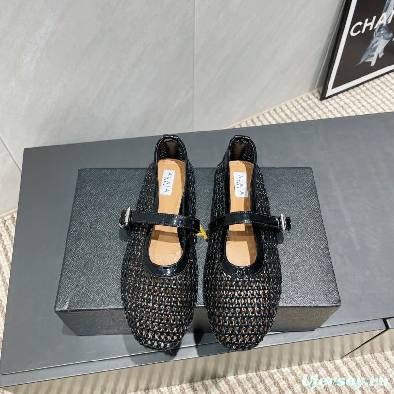 2025/Women Alaïa Black Woven Leather Mary Jane Flats LY00360(F)