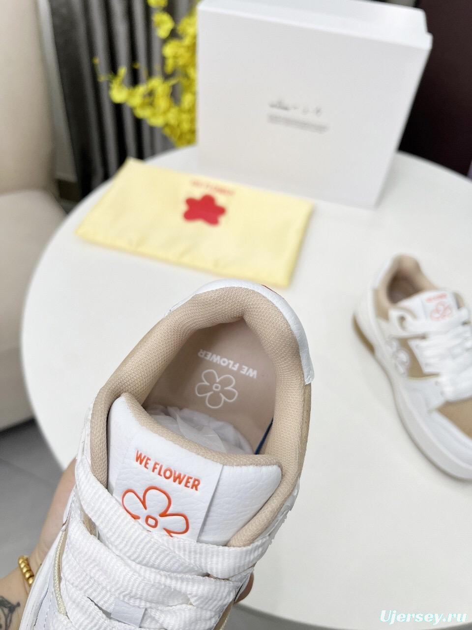 2025 Unisex WEFLOWER White Beige Leather Sneakers LY00280