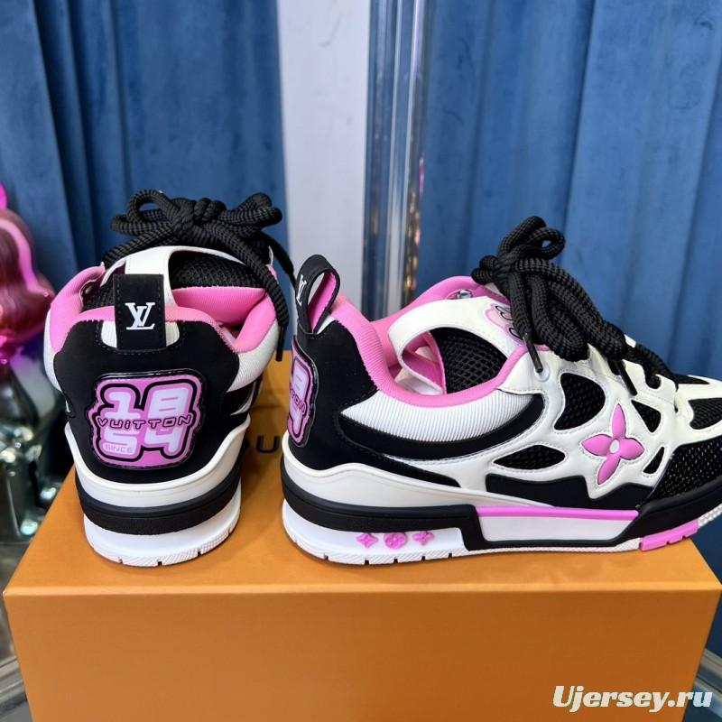 2025 Unisex Louis Vuitton White Black Pink Leather Mesh LV Trainer