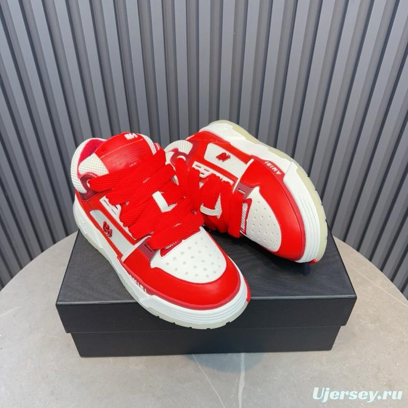2024 Unisex Amiri埃米尔 Red White Leather Mesh Sneakers MJ00360