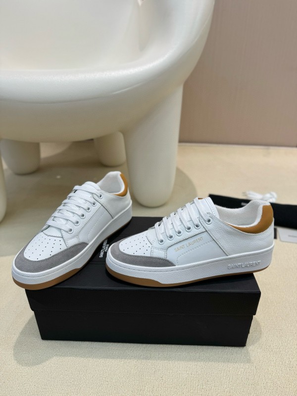 2024 Unisex Yves Saint Laurent White Grey Brown Leather Suede Sneakers