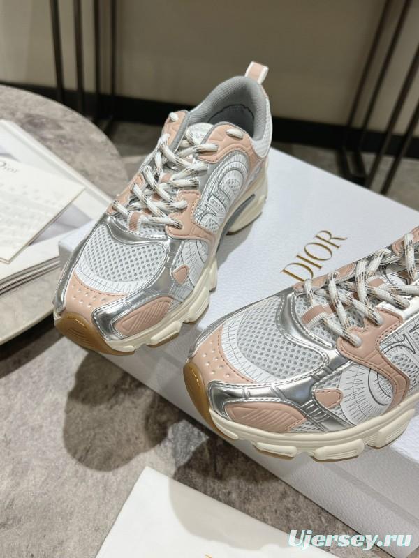 2025 Women Dior White Pink Grey Mesh Leather Running Shoes