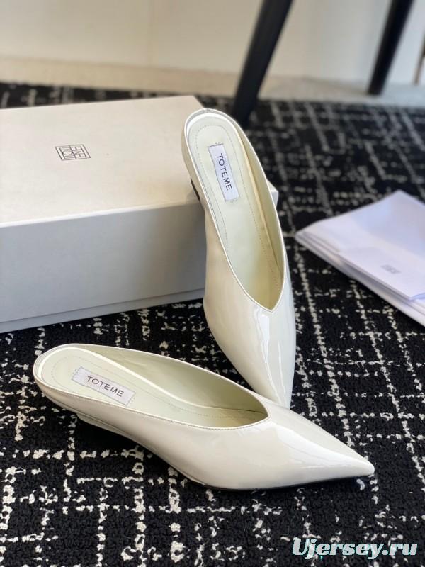 2025 Women Toteme White Patent Leather Mule Shoes