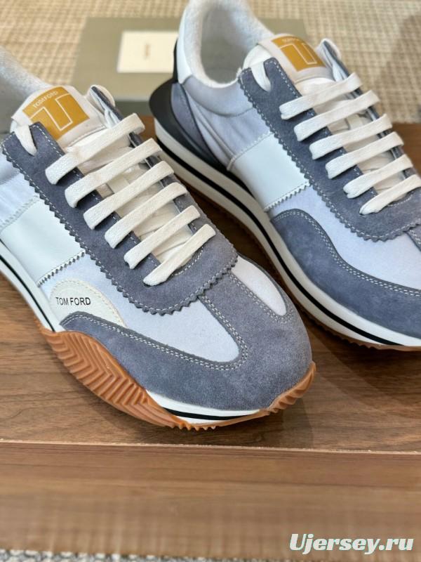 2025 Unisex TOM FORD Blue White Grey Leather Suede Sneakers LY00360(F)/LY00370(M)