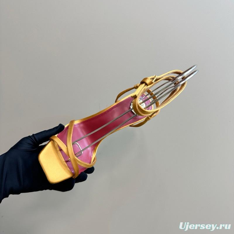 2025 Women Yves Saint Laurent Yellow Pink Leather High Heel Sandals MJ00290