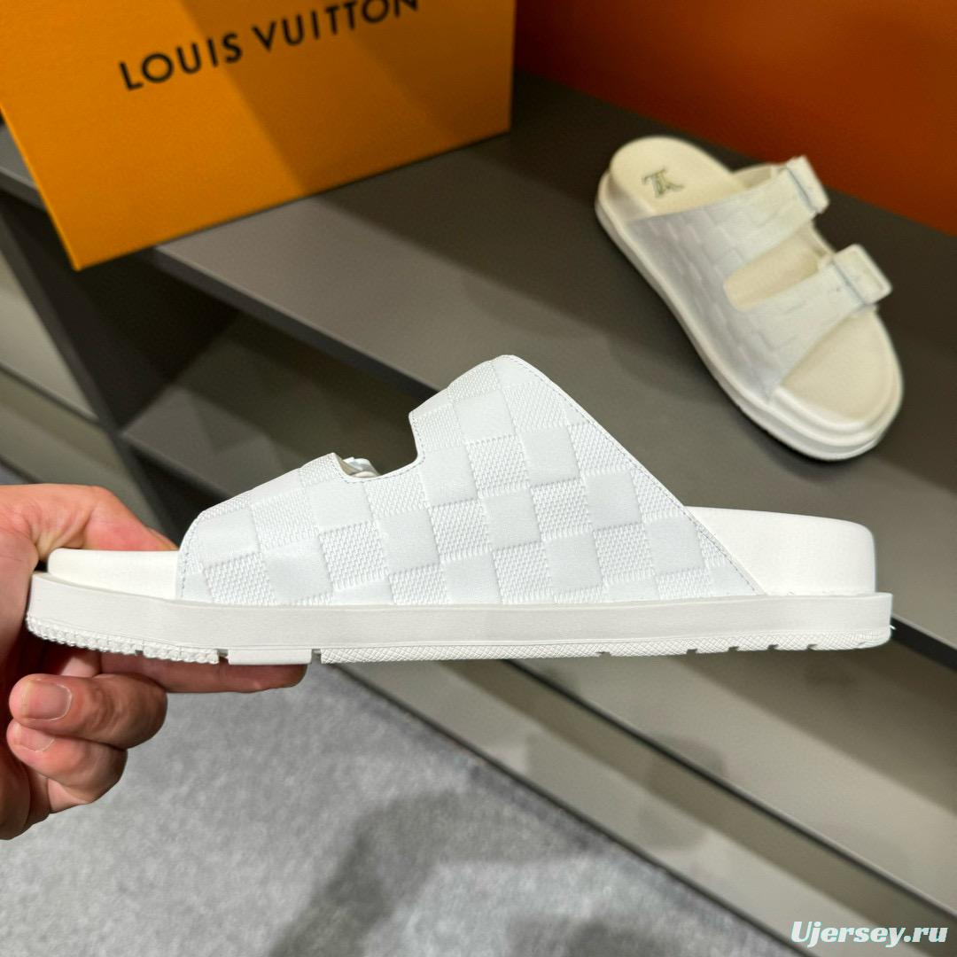2024 Slippers Louis Vuitton White Leather Slippers