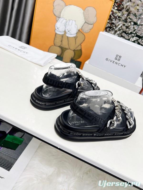 2025 Women Givenchy Black Leather Sandals Chain LY00260