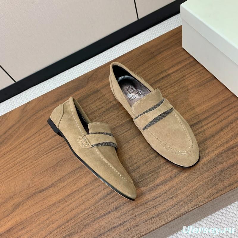 2025 Men Brunello Cucinelli Beige Suede Loafers Handmade Craftsmanship KFY00300(M)